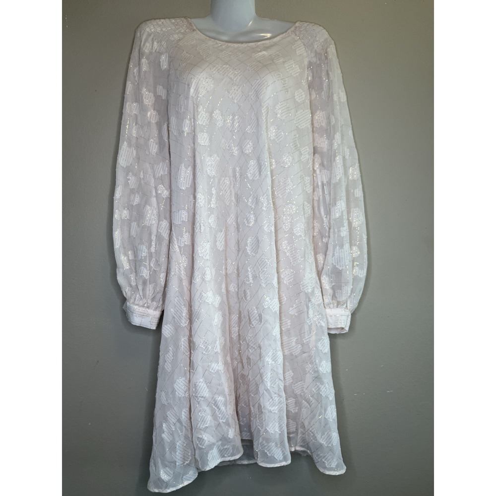 Cute Calvin Klein light pink Sheer Long Sleeve Knee Length A-Line Dress 12
